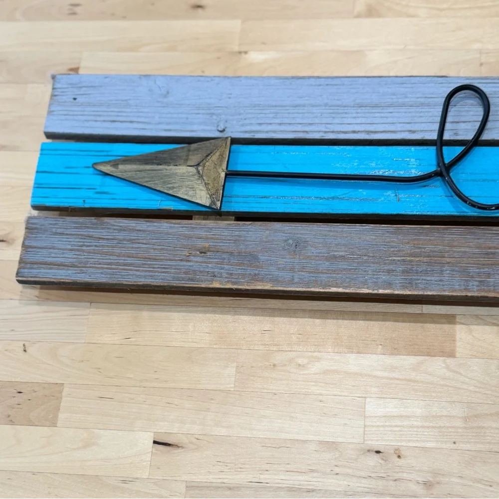 LOVE Sign in Distressed Wood Style with a Dark Aqua Detail. Blue Paint- 28x6.5”